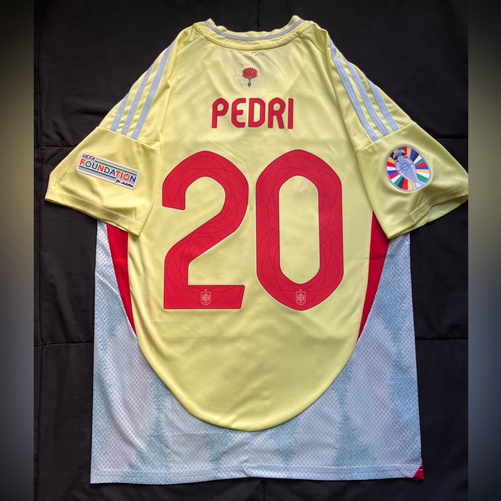Pedri #20 Spain Away Jersey 2024 Euro Yellow Football Soccer Jersey